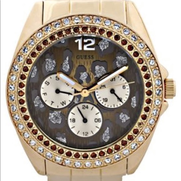 Guess Accessories - GUESS leopard print gold bling watch